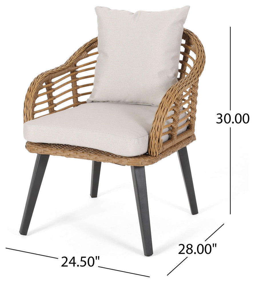 Becky Indoor Wicker Club Chairs with Cushions, Set of 2, Light Brown, Black, Bei