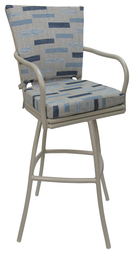 Outdoor Patio Swivel Bar Stool Ofir with Arms, B-W Blue Beige - Beige, 30"