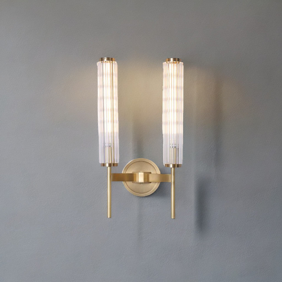 Koniz | Glass Copper Wall Sconce, Cross Reeded Glass