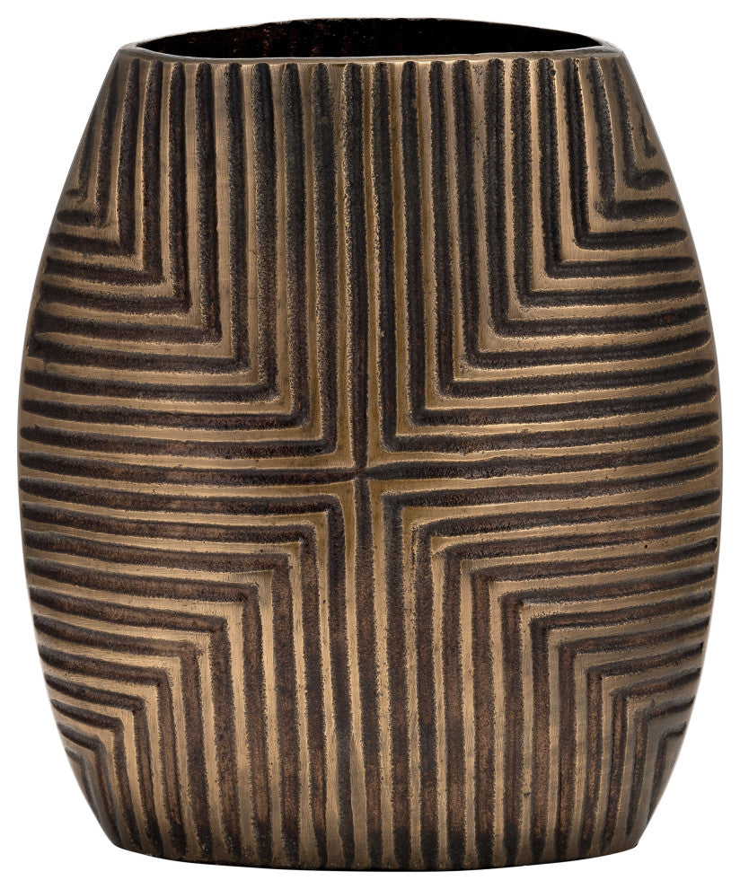 Metal, 12"H Ribbed Vase, Brass Antique