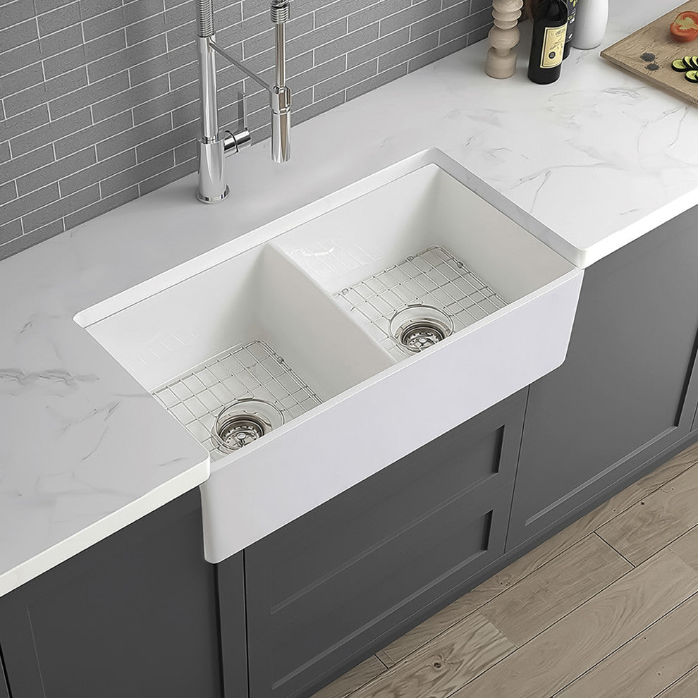 Orvieto Fireclay Farmhouse Kitchen Double Sink 33x18"