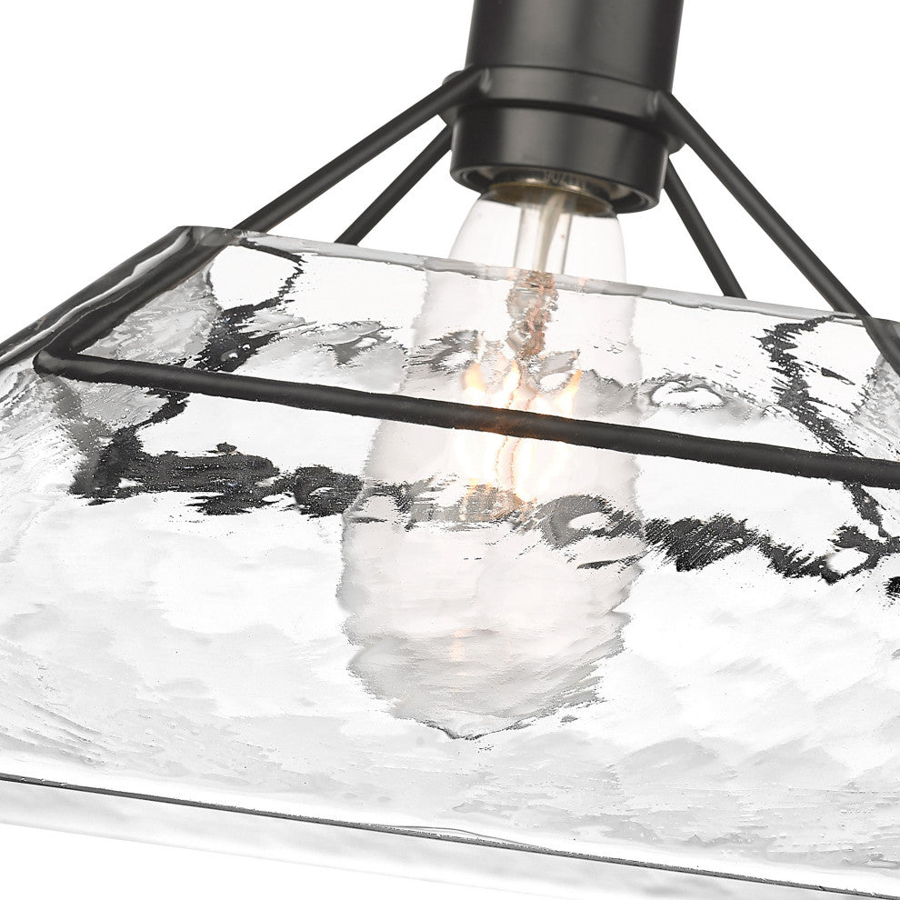 Golden Lighting Kepler Medium Pendant, Matte Black With Water Glass Shade