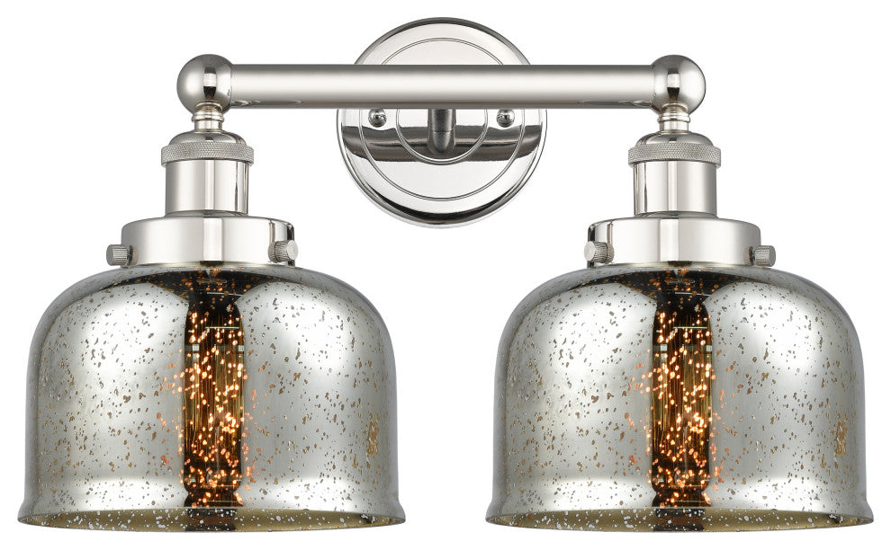 Edison Large Bell 2-Light 16" Vanity Light, Polished Nickel With Mercury Shade