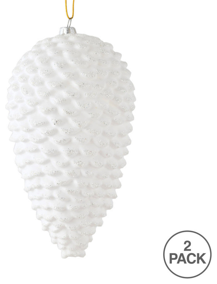 Vickerman N187311D 10" White Matte Glitter Pinecone Christmas Ornament