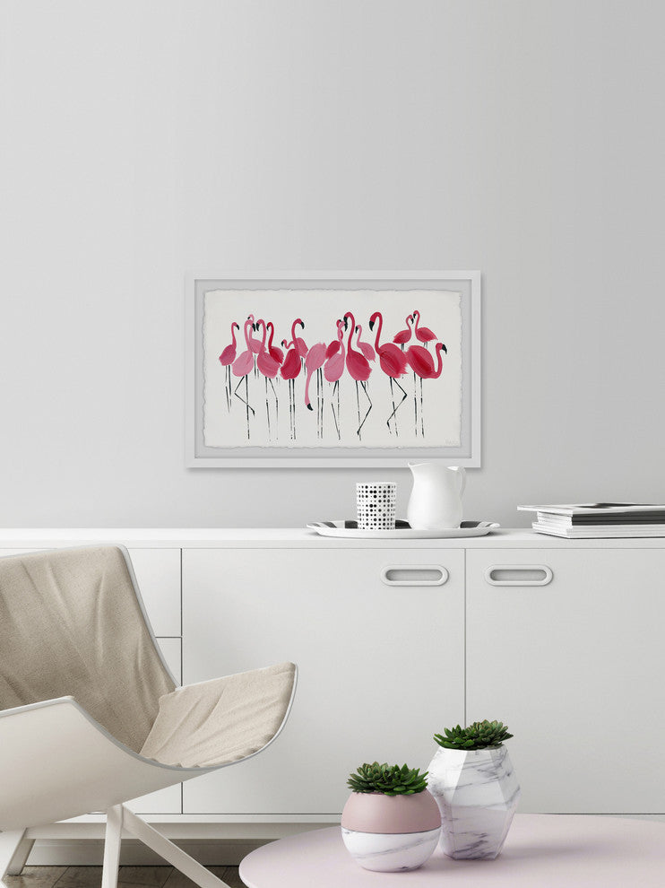 "Blushing Flamingos" Framed Painting Print, 30"x20"