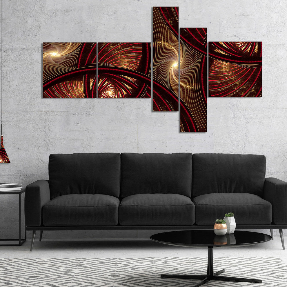 Brown Symmetrical Fractal Pattern, Floral Canvas Art Print, 60"x32", 5 panels