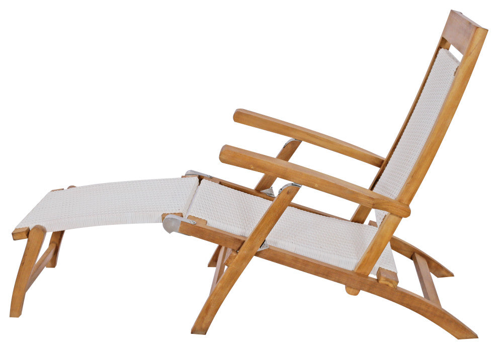Teak Wood Narmada Outdoor Steamer Chair With Webbing, White