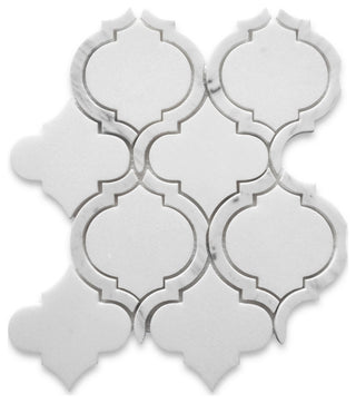 Thassos White Marble Arabesque Baroque Lantern Waterjet Tile Polished, 1 sheet
