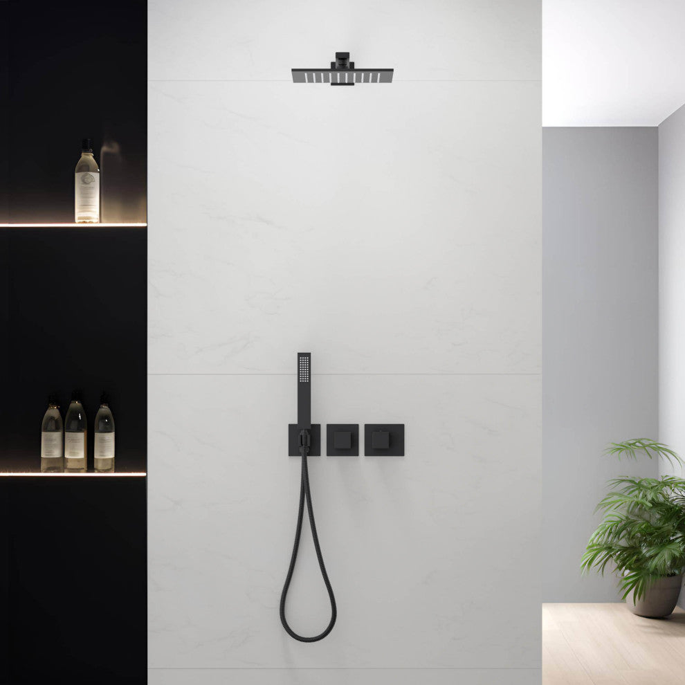 Cube 2 Function Thermostatic Shower System, Rough, Valve, Matte Black