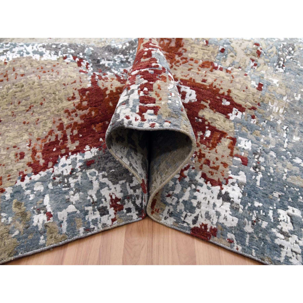 Blue Hand Knotted, Densely Woven Wool, Oversized Oriental Rug, 12'0"x15'2"