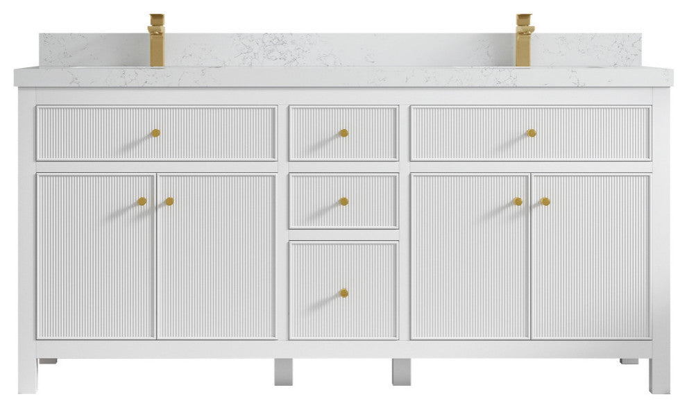 Sonoma 72 Double Sink Reeded Bath Vanity in White 2" Empira White