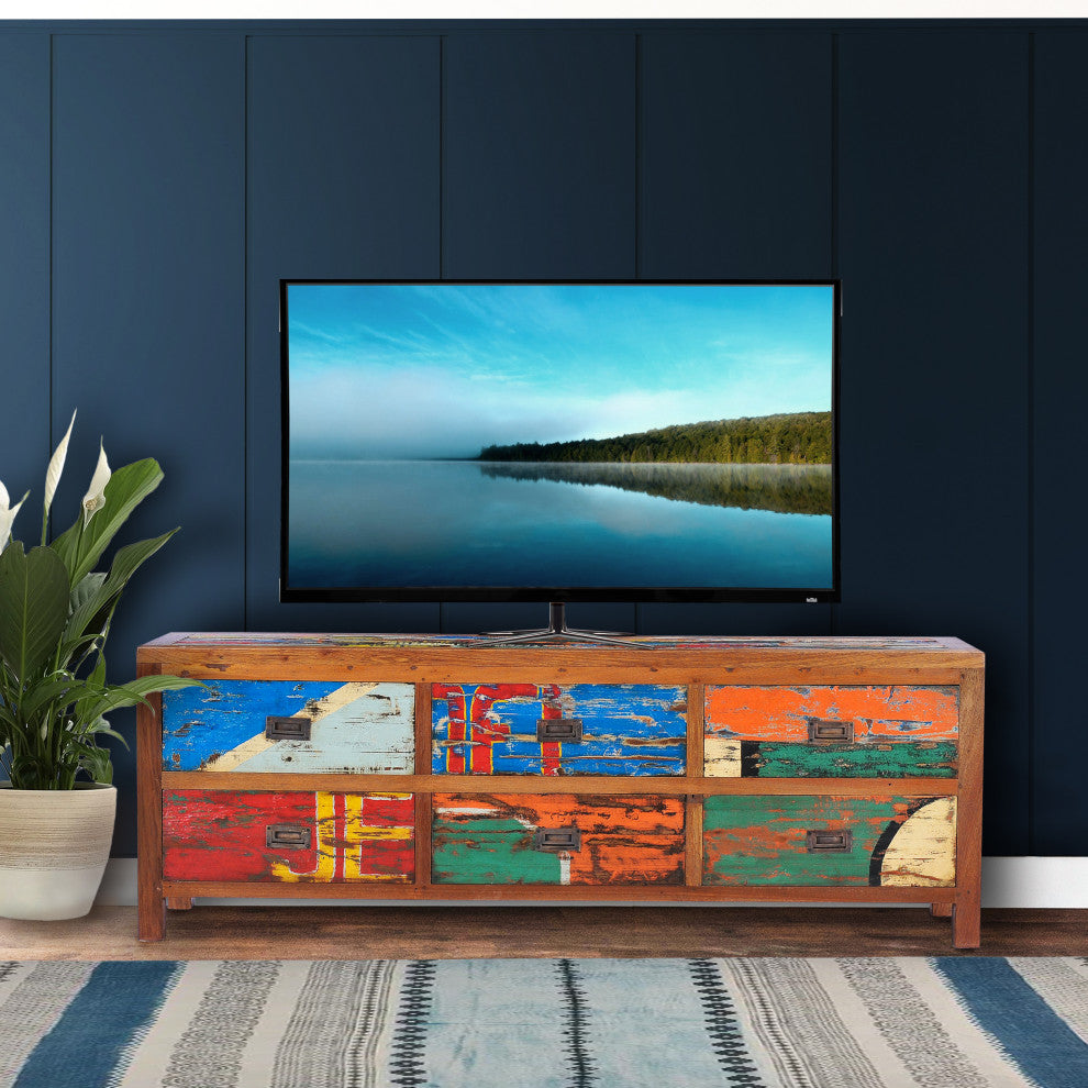 Dresser / Buffet with 6 Drawers made from Recycled Teak Wood Fishing Boats