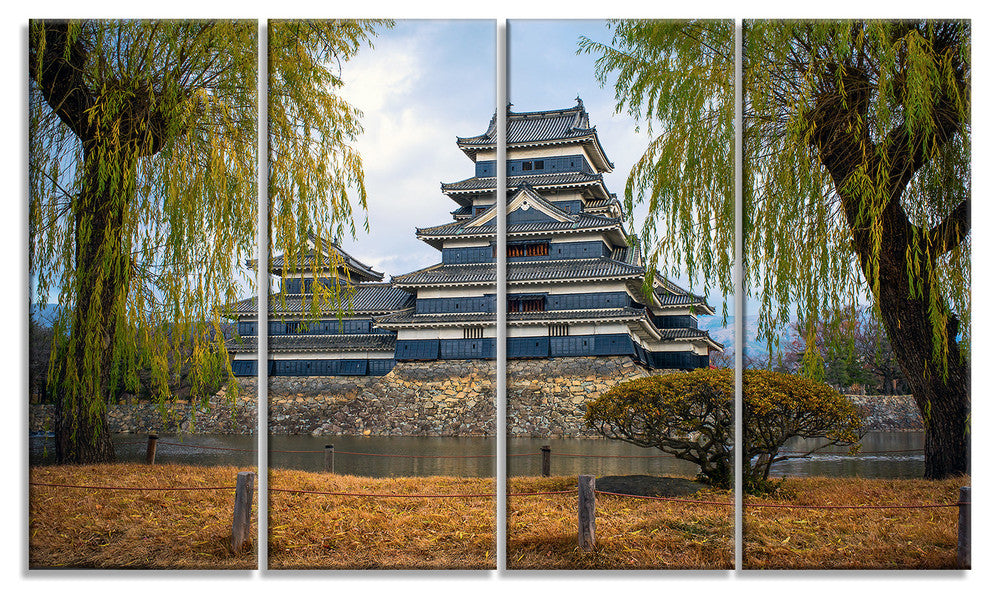 Matsumoto Castle Japan, Landscape Canvas Art Print, 48"x28", 4 Panels