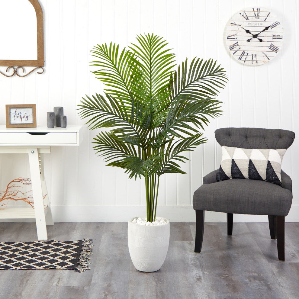 5' Paradise Palm Artificial Tree, White Planter