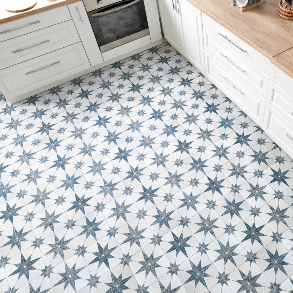 Cassis Stella Porcelain Floor and Wall Tile, Blue