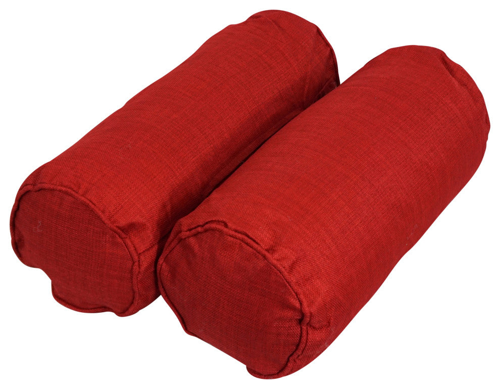 20"X8" Double-Corded Polyester Bolster Pillows With Inserts, Set of 2, Paprika