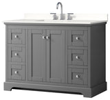Avery 48" Dark Gray Single Vanity, White Quartz Top (3-Hole), Chrome Trim