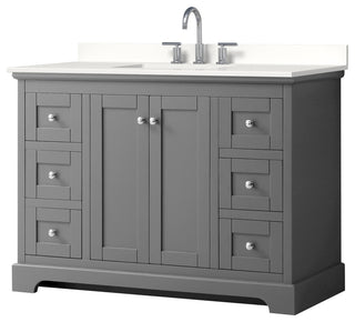 Avery 48" Dark Gray Single Vanity, White Quartz Top (3-Hole), Chrome Trim