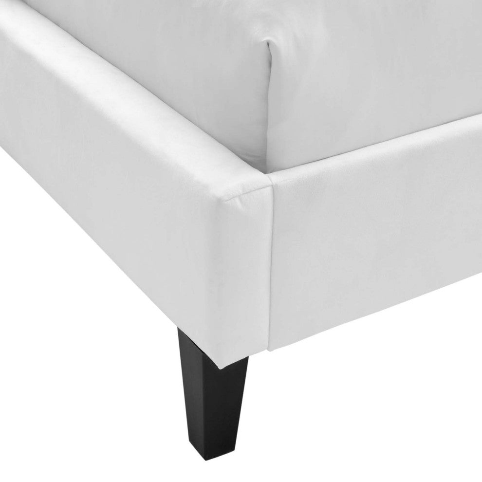 Tufted Platform Bed Frame, Queen Size, Velvet, White, Modern Contemporary