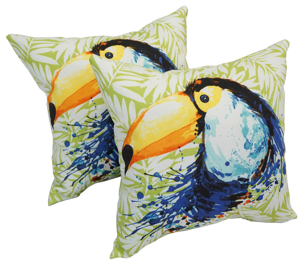 Spun Polyester 17" Outdoor Throw Pillows, Set of 2, Toucan Leaf