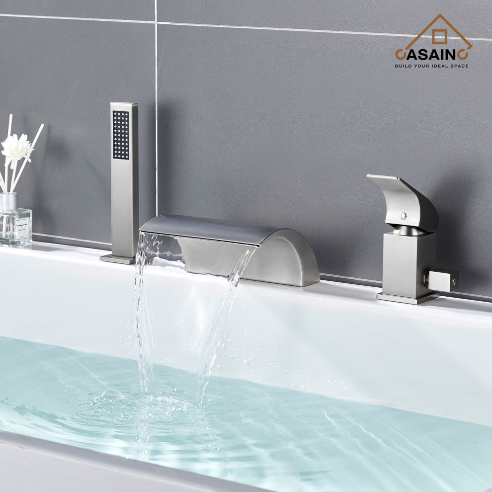 CASAINC Roman Tub Luxury Waterfall Faucet Set Spout w Hand Shower, Brushed Nickel