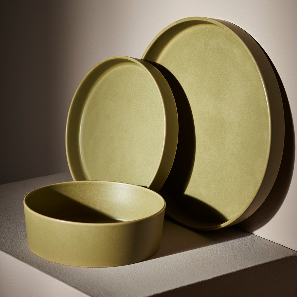 Stone by Mercer Project Modan Stoneware 12 Piece Dinnerware Set, Green
