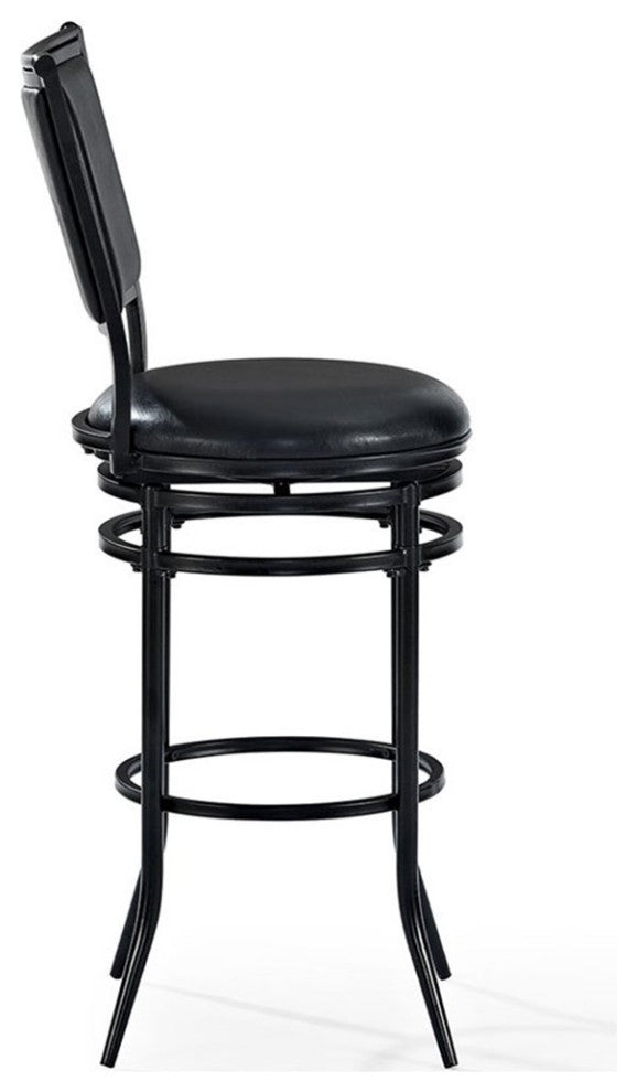 Crosley Rachel 30" Faux Leather Upholstered Swivel Bar Stool in Black