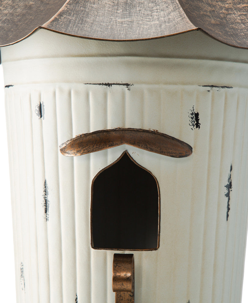 29.75"H Farmhouse Washed White Distressed Metal Pagoda Birdhouse