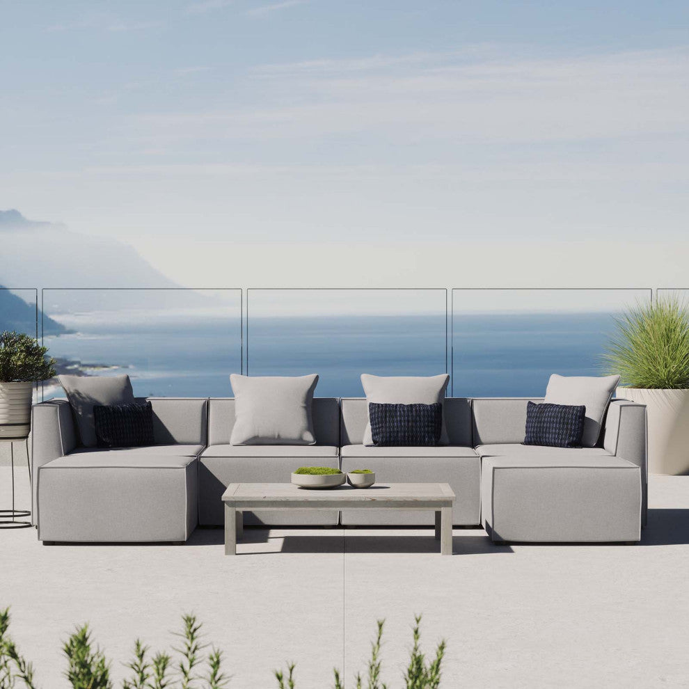Lounge Sectional Sofa Set, Fabric, Gray, Modern, Outdoor Patio Cafe Bistro
