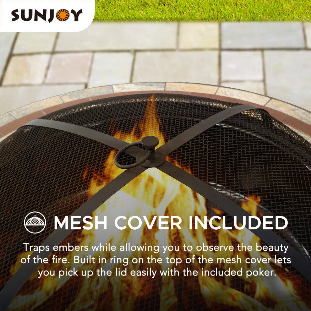 Sunjoy 40" Round Wood Burning Firepit Table for Outside