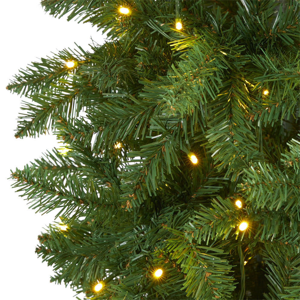 8' Slim Green Mountain Pine Artificial Christmas Tree With 400 Clear LED Lights