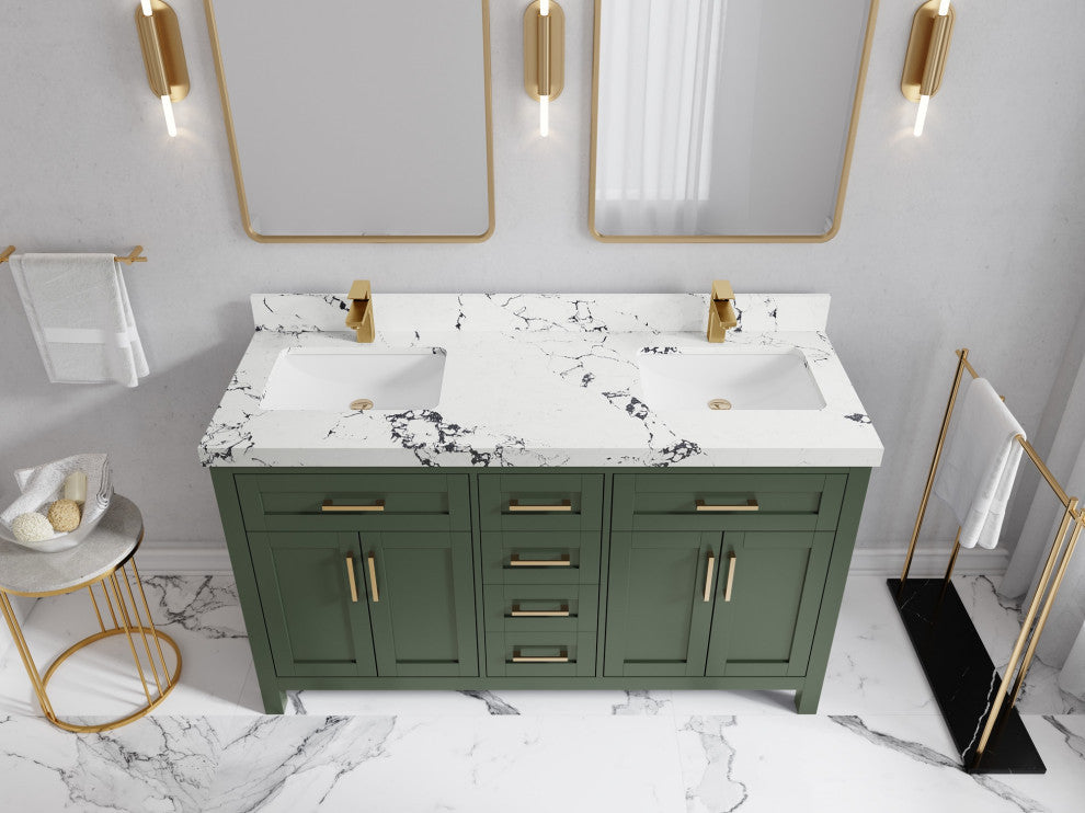 Cambridge 60" Double Bathroom Vanity in Pewter Green 2" Viola Night