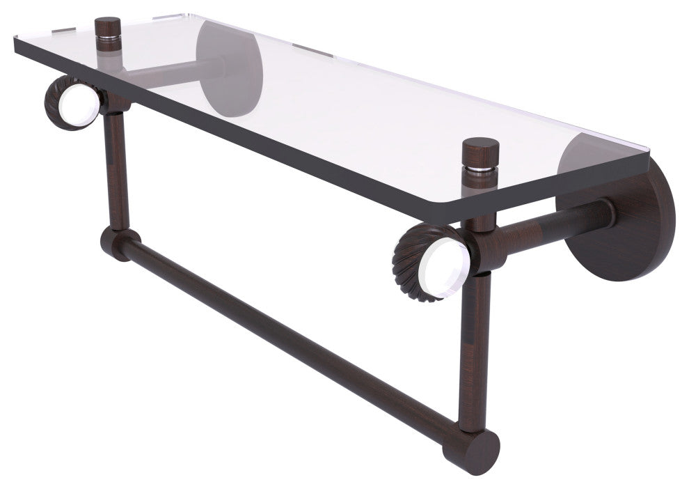Clearview 16" Glass Twist Accent Shelf and Towel Bar, Venetian Bronze