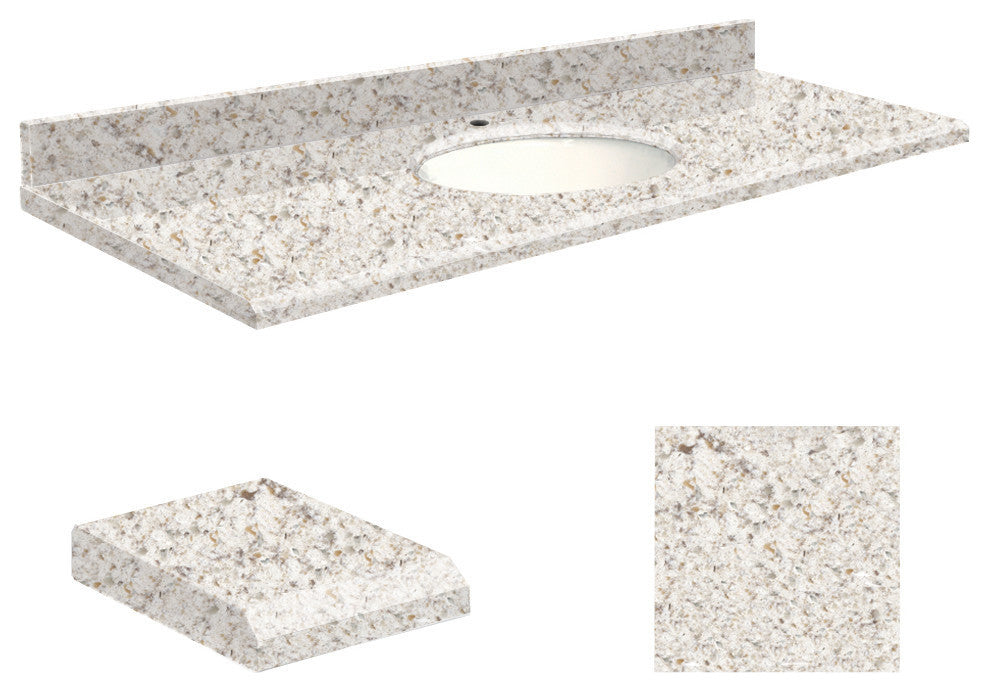 Quartz 61"x22" Vanity Top, 8" Contour, Almond Delite, White Bowl