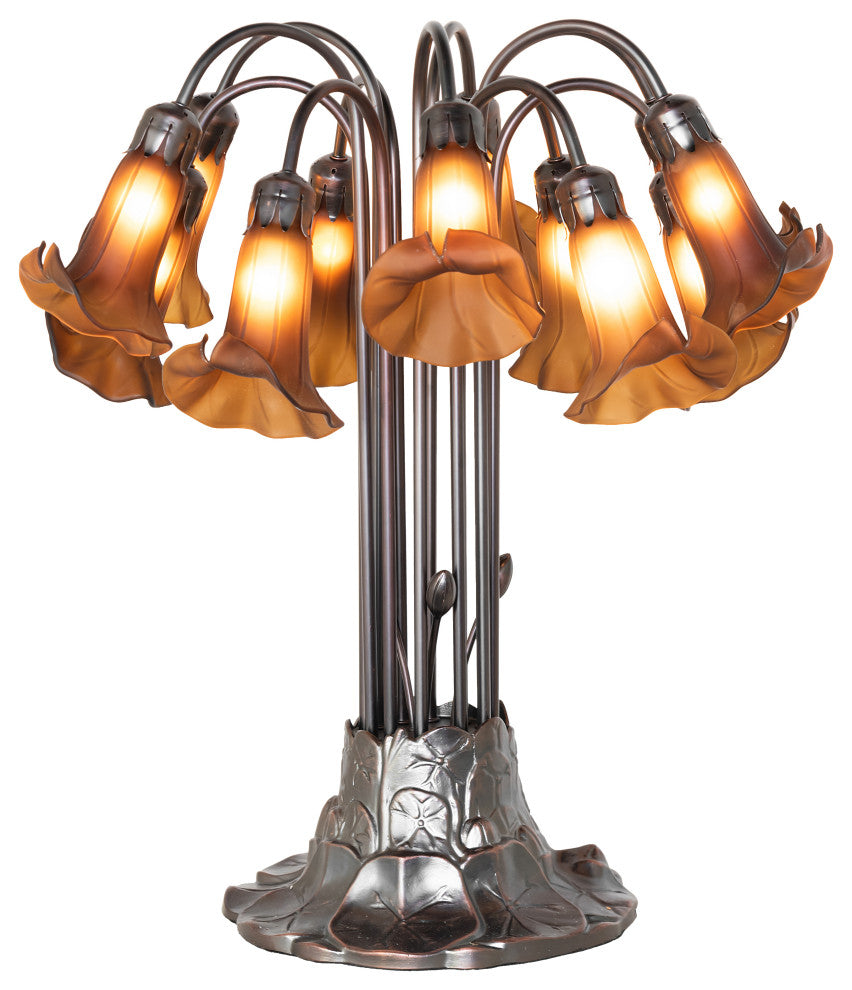 24" High Dark Amber Tiffany Pond Lily 12 Light Table Lamp