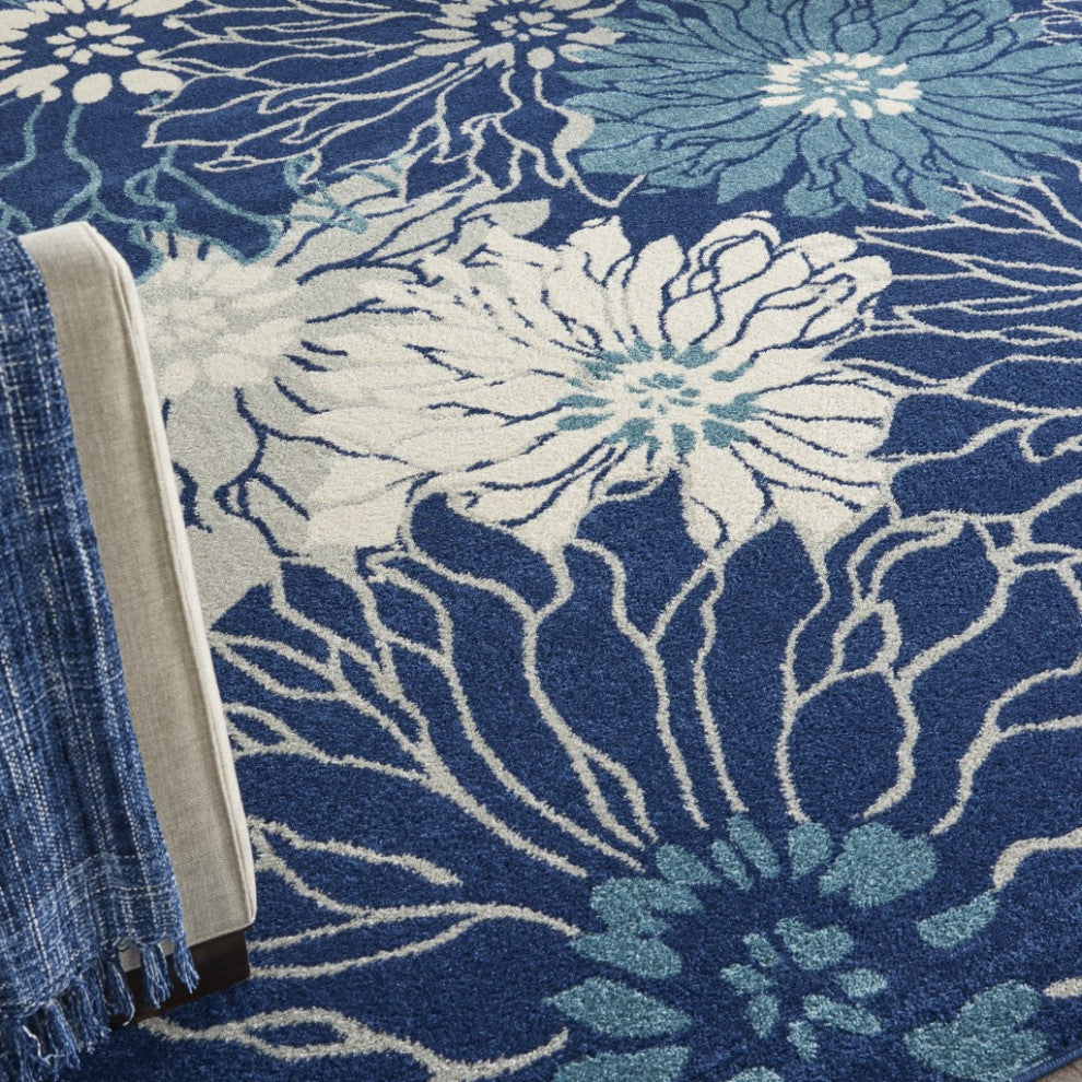 8 x 10 Navy and Ivory Floral Area Rug