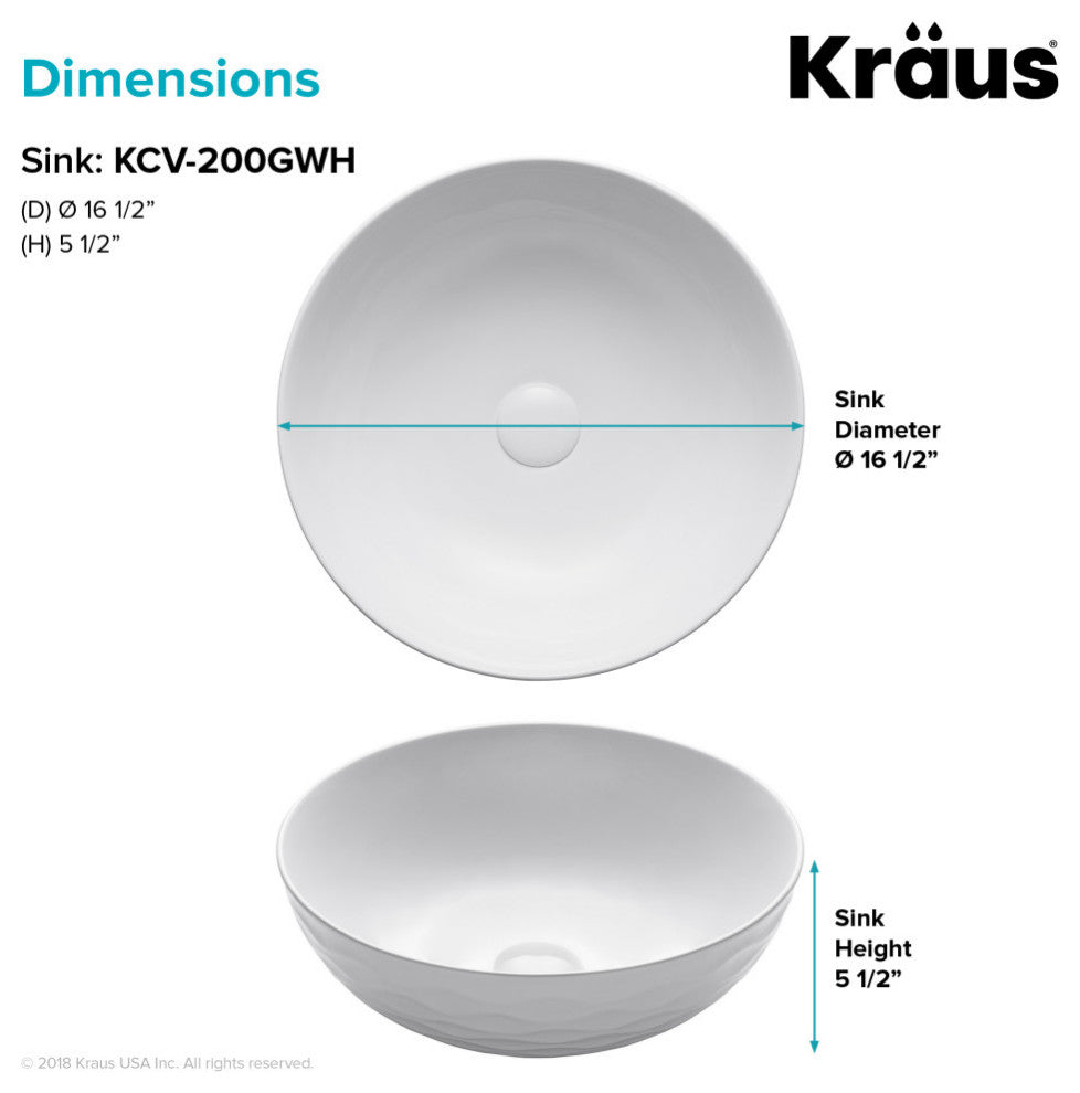 Viva Ceramic Round Vessel Bathroom Sink, White