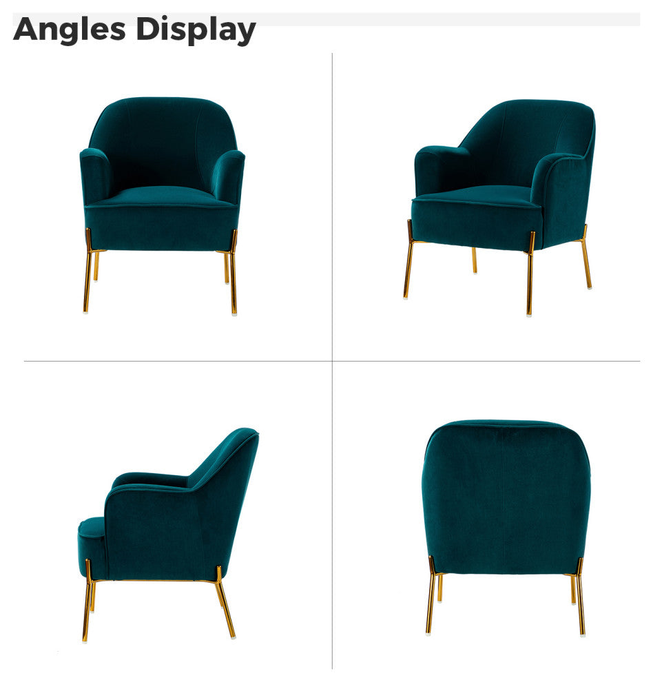 Nora Upholstered Velvet Accent Chair With Golden Base Set of 2, Teal