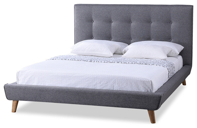 Jonesy Fabric Upholstered Platform Bed, Gray, Queen