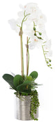 Real Touch White Orchid Flower Arrangement, Silver Ceramic Pot