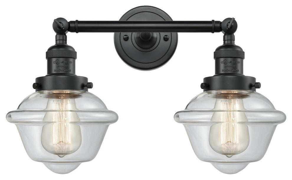 2-Light Oxford 17" Bath Fixture, Matte Black, Glass: Clear
