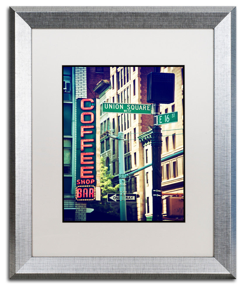 Philippe Hugonnard 'NYC Coffee Bar', Silver Frame, White Mat, 14x11