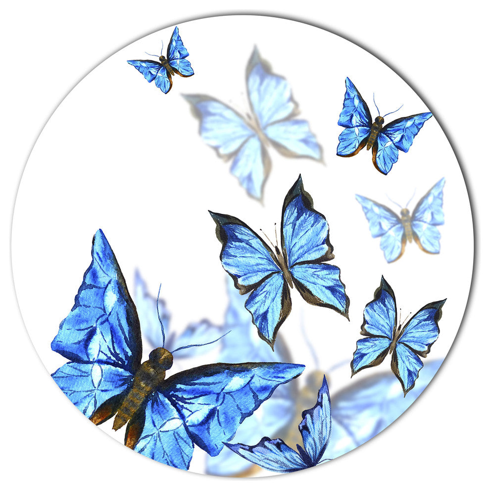 Watercolor Butterflies On White, Floral Wall Round Metal Wall Art, 11"