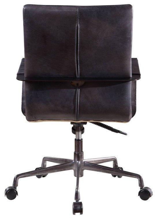 Executive Office Chair, Adjustable Top Grain Leather Seat, Onyx Black