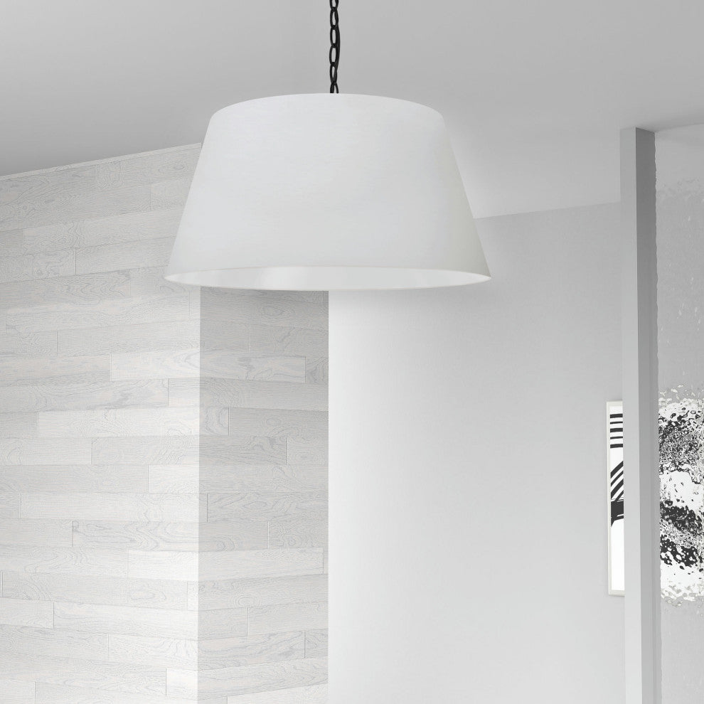 1 Light Brynn Medium Pendant, White Shade, Black