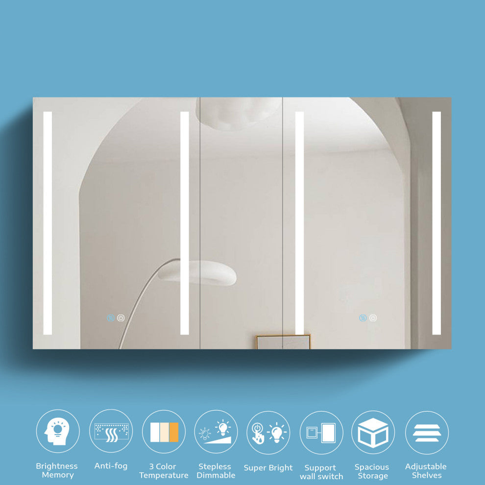 50" Aluminum Surface Mount Medicine Cabinet with Three Doors and Mirror