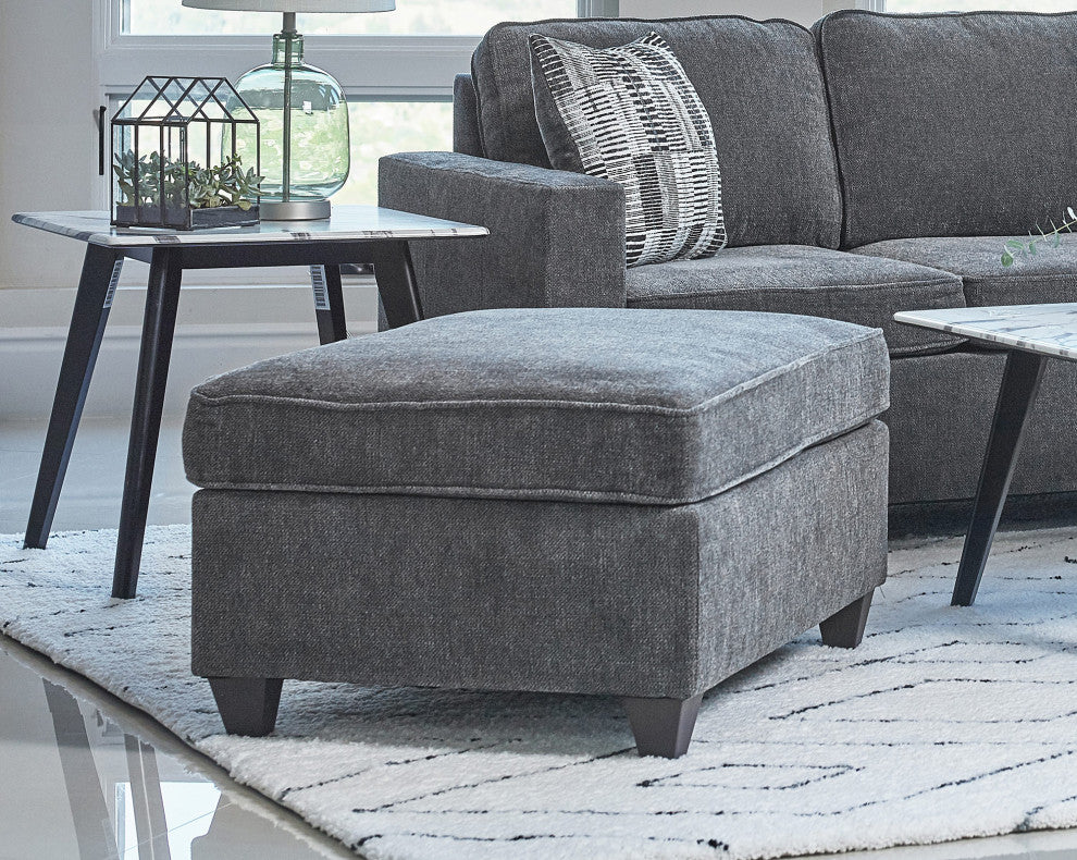 Fabric Upholstered Rectangular Ottoman, Dark Gray