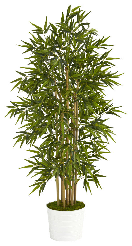 64" Bamboo Artificial Tree, White Tin Planter
