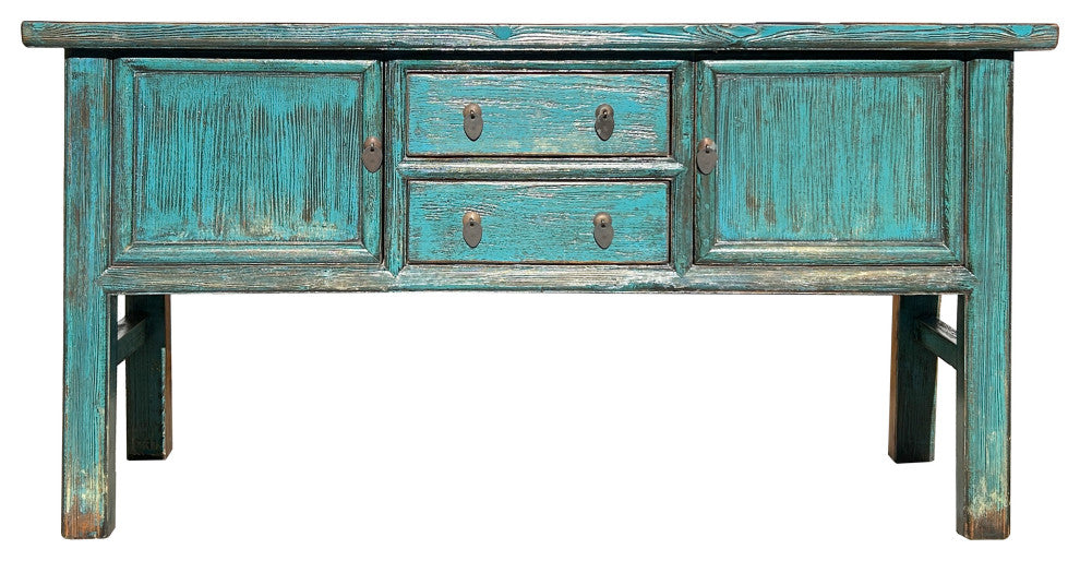 Vintage Distressed Turquoise Blue Foyer Narrow Side Console Table Hws4394