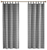 Plaid Faux Leather Tab Top Curtain Panel with Fleece Lining